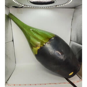 22" Ceramic Vase Trompe I'oeil Style Hand Painted & Glazed Green & Black